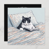 Invitation cat reading in bed (Devant / Derrière)