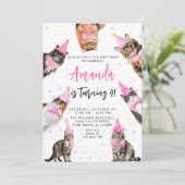 Invitation Cat Theme PINK FILLE Anniversaire (Debout devant)