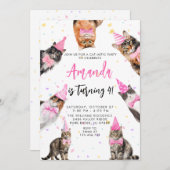 Invitation Cat Theme PINK FILLE Anniversaire (Devant / Derrière)