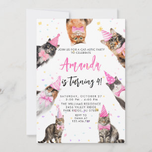 Invitation Cat Theme PINK FILLE Anniversaire