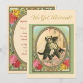 Invitation Cat Themed Wedding announcement Ivory and green (Devant / Derrière)