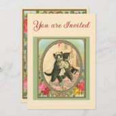 Invitation Cat Themed Wedding Ivory and green (Devant / Derrière)