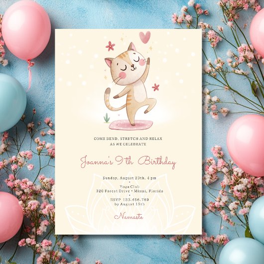 Invitation Cat Yoga birthday party