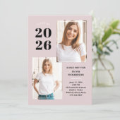 Invitation Catégorie 2023 | Trois photos Blush Pink Grad Part (Debout devant)