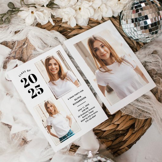 Invitation Catégorie 2025 | Photo Black and White Grad Party