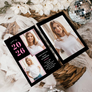 Invitation Catégorie 2025 Photo Pink and Black Grad Party