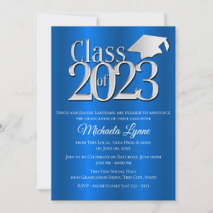 Invitation Catégorie de 2023 Bleu et Argent - Plafond de grad