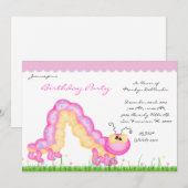 Invitation Caterpillar rose sucré CUTE Fête d'anniversaire (Devant / Derrière)
