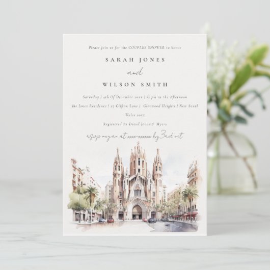 Invitation Cathédrale de Barcelone Espagne Couples Douche (Debout devant)
