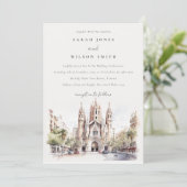 Invitation Cathédrale de Barcelone Espagne Mariage d'aquarell (Debout devant)