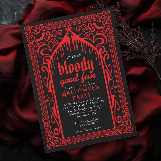 Invitation Cathédrale gothique rouge de Vampire Halloween
