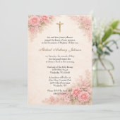Invitation Catholic Baptism Christening Mary Jesus Roses (Debout devant)