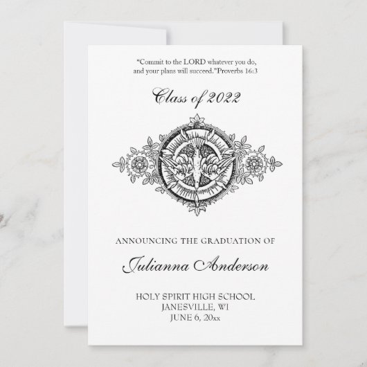 Invitation Catholic Classique Élégant Esprit Saint Diplômé (Devant)
