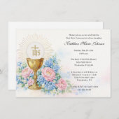 Invitation Catholic First Communion Chalice Host Floral (Devant / Derrière)