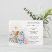 Invitation Catholic First Communion Chalice Host Floral (Debout devant)