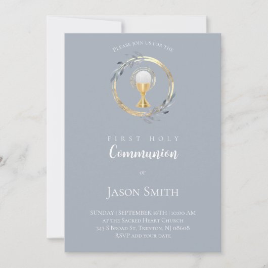Invitation catholic first communion gold circle (Devant)