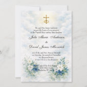 Invitation Catholic Gold Crucifix Blue and White Floral (Devant)