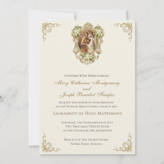 Invitation Catholic Wedding Heirloom Nuptial Mass  (Devant)