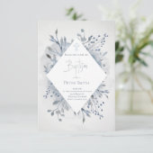 Invitation Catholique Baptême bleu poussiéreux aquarelle (Debout devant)