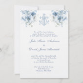 Invitation Catholique Bleu Floral Religieux Marie Mariage (Devant)