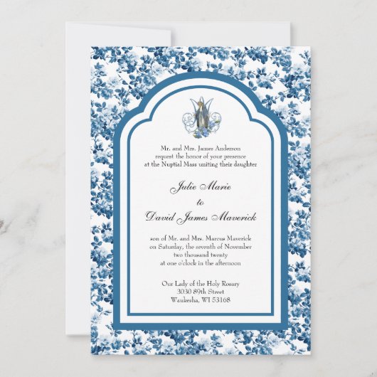 Invitation Catholique Bleu Vierge Marie Mariage (Devant)