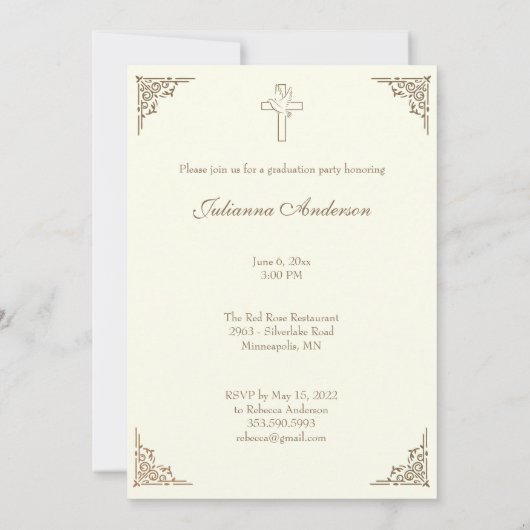 Invitation Catholique Classique Élégant Diplôme Religieux (Dos)