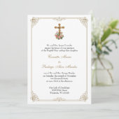 Invitation Catholique Crucifix Floral Mariage Gold (Debout devant)