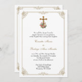 Invitation Catholique Crucifix Floral Mariage Gold (Devant / Derrière)