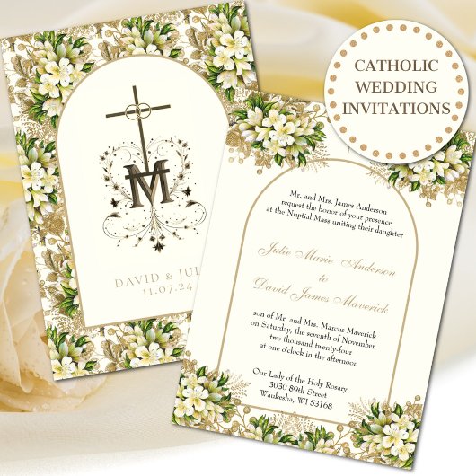 Invitation Catholique Élégant Floral Mariage religieux
