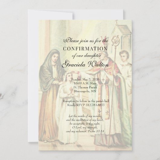 Invitation Catholique Élégant Sacrement de la fille de confir (Devant)