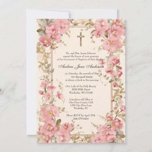 Invitation Catholique Fille Baptême Baptême Blessé Mère (Devant)