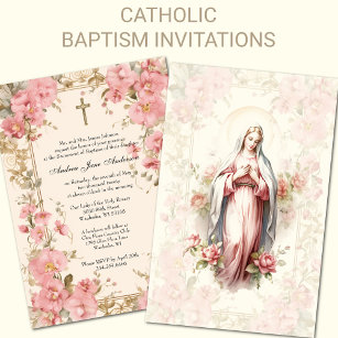 Invitation Catholique Fille Baptême Baptême Blessé Mère
