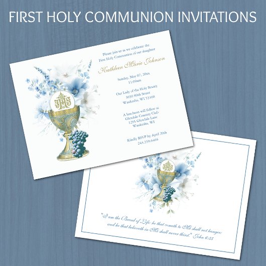 Invitation Catholique Floral Première Communion Eucharistie