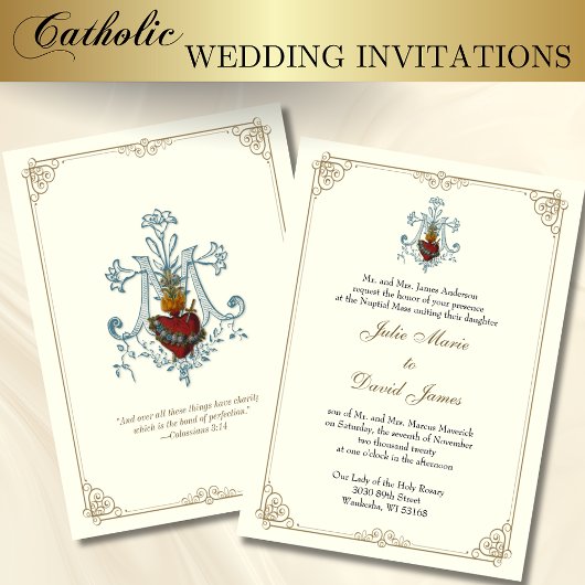 Invitation Catholique Immaculé Coeur de Marie Mariage