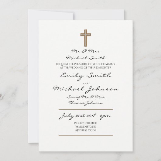 Invitation Catholique Mariage Classique Blanc manuscrit Éléga (Devant)