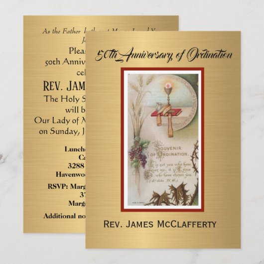 Invitation Catholique Ordination Anniversaire (Devant / Derrière)
