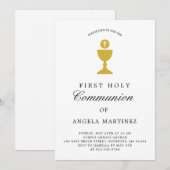 Invitation Catholique Première Communion Gold et White Invita (Devant / Derrière)