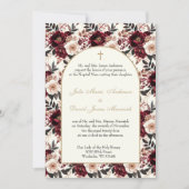 Invitation Catholique rouge foncé Blush Floral Mariage religi (Devant)