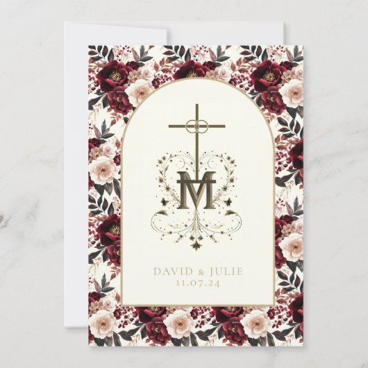 Invitation Catholique rouge foncé Blush Floral Mariage religi (Dos)