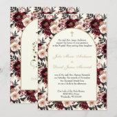 Invitation Catholique rouge foncé Blush Floral Mariage religi (Devant / Derrière)