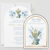 Invitation Catholique Sainte Communion Bleu Floral