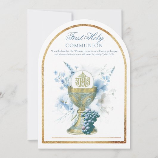 Invitation Catholique Sainte Communion Bleu Floral (Devant)