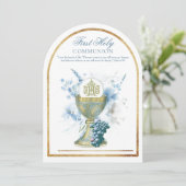 Invitation Catholique Sainte Communion Bleu Floral (Debout devant)