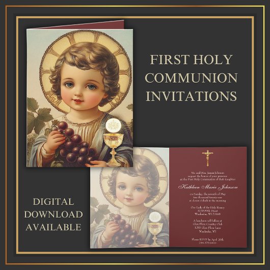Invitation Catholique Sainte Communion Enfant Jésus Raisins