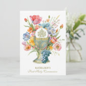 Invitation Catholique Sainte Communion Printemps Floral (Debout devant)