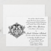 Invitation Catholique Sainte Famille Mariage noir et blanc (Devant / Derrière)