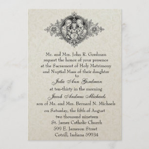 Invitation Catholique Sainte Famille Mariage noir et blanc