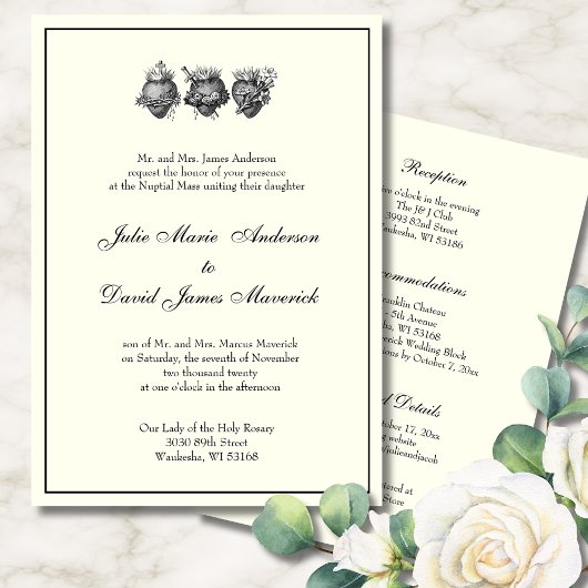 Invitation Catholique Trois Coeurs Réception De Mariage Combo