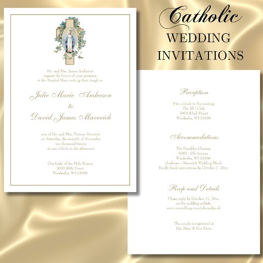 Invitation Catholique Vierge Marie Mariage de fleurs bleues