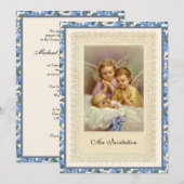 Invitation Catholique Vintage Baptême Garçon Baptême Christen (Devant / Derrière)